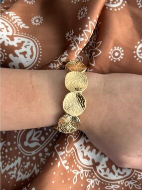 Gold Tone Coin Bracelet Women’s Stretch Statement Chunky Medallion Jewelry